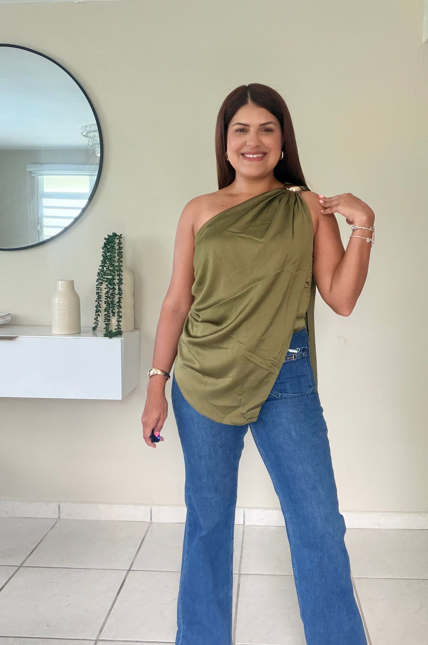 Olive Luxe One Shoulder Top
