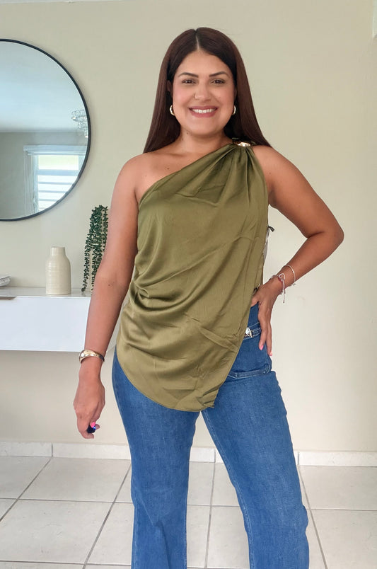 Olive Luxe One Shoulder Top