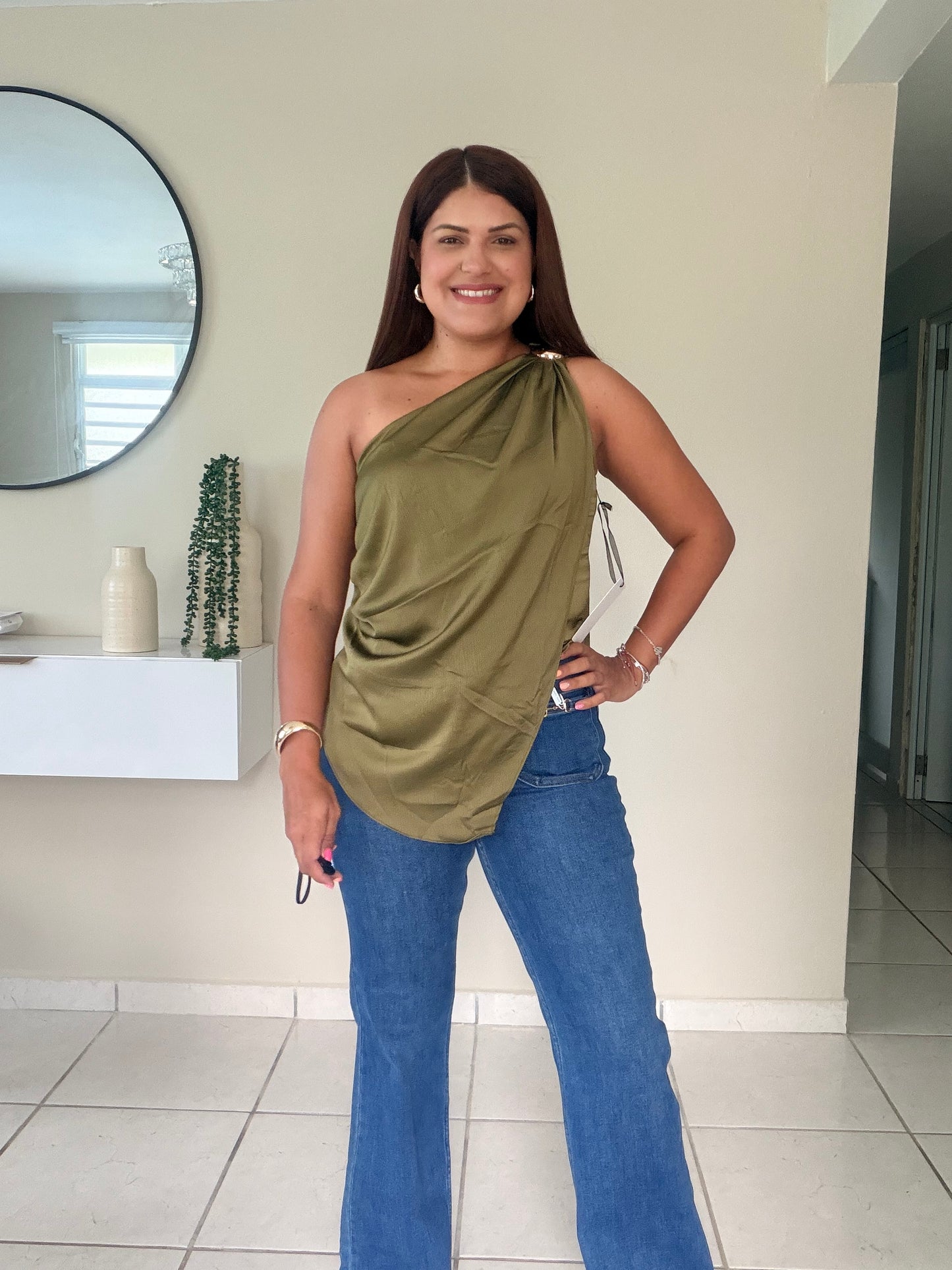 Olive Luxe One Shoulder Top
